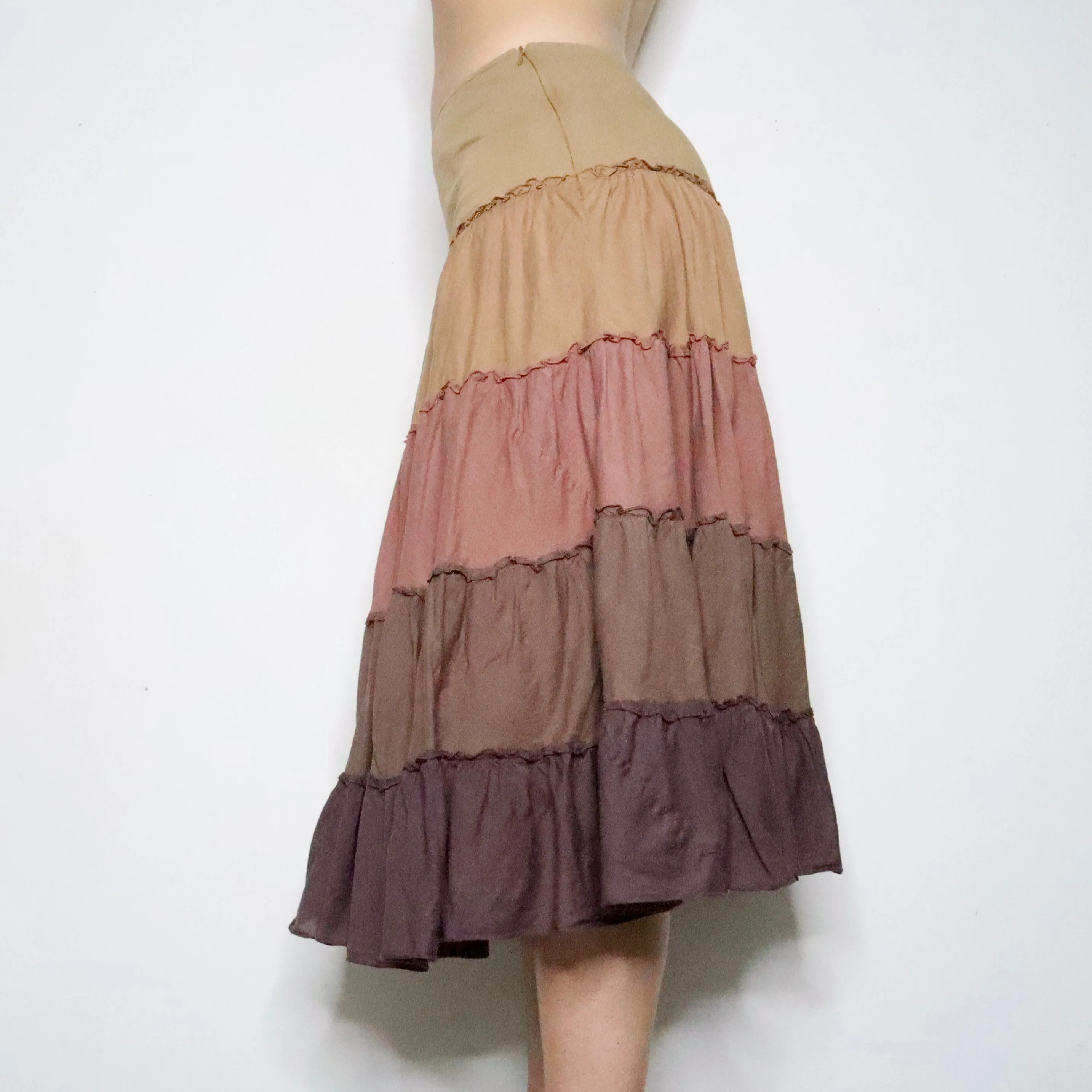 Brown Tiered Maxi Skirt (Small)