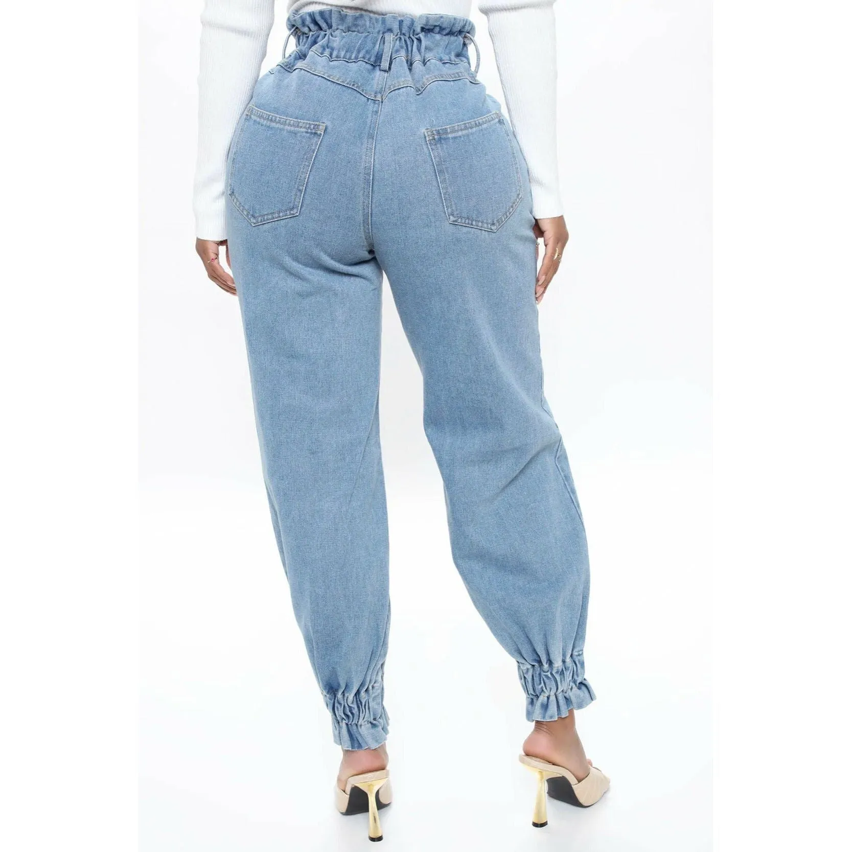 Button Detailed High Waisted Jogger Denim
