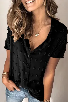 Button Down Short Sleeve Sheer Swiss Dot Shirt