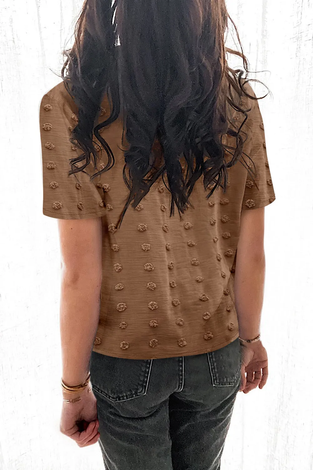 Button Down Short Sleeve Sheer Swiss Dot Shirt