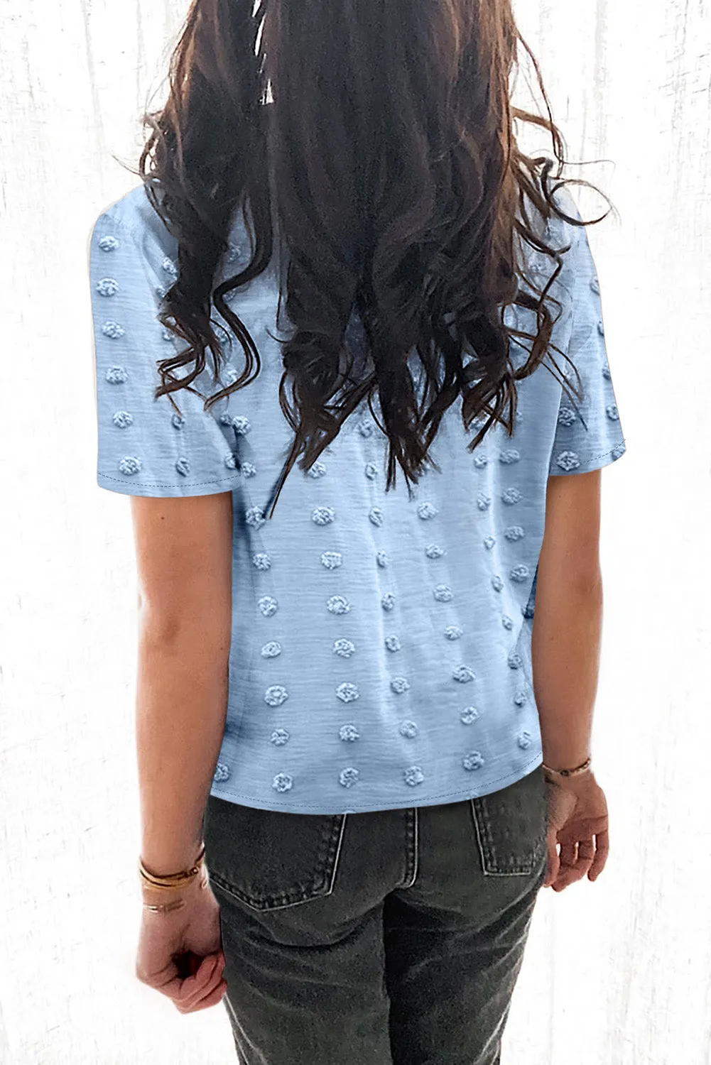 Button Down Short Sleeve Sheer Swiss Dot Shirt