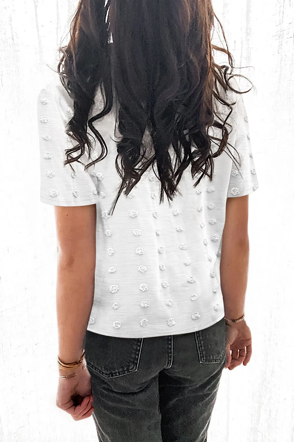 Button Down Short Sleeve Sheer Swiss Dot Shirt