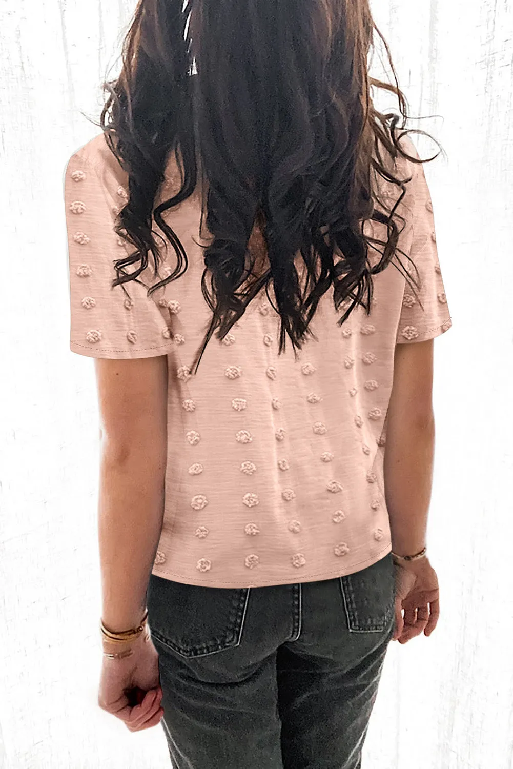 Button Down Short Sleeve Sheer Swiss Dot Shirt