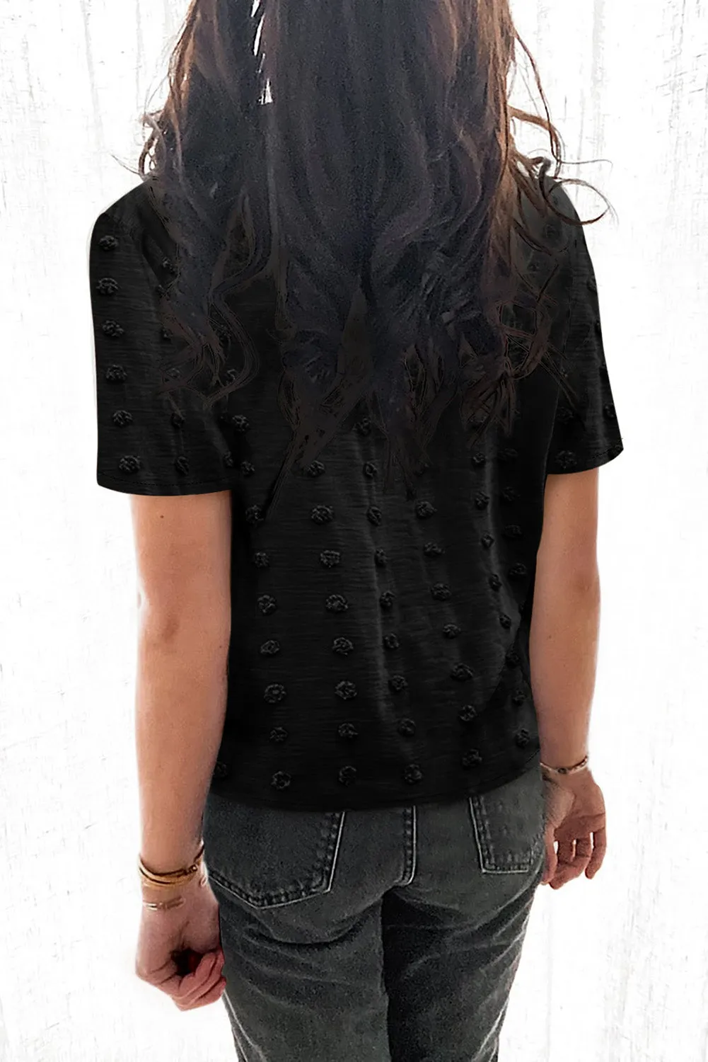 Button Down Short Sleeve Sheer Swiss Dot Shirt