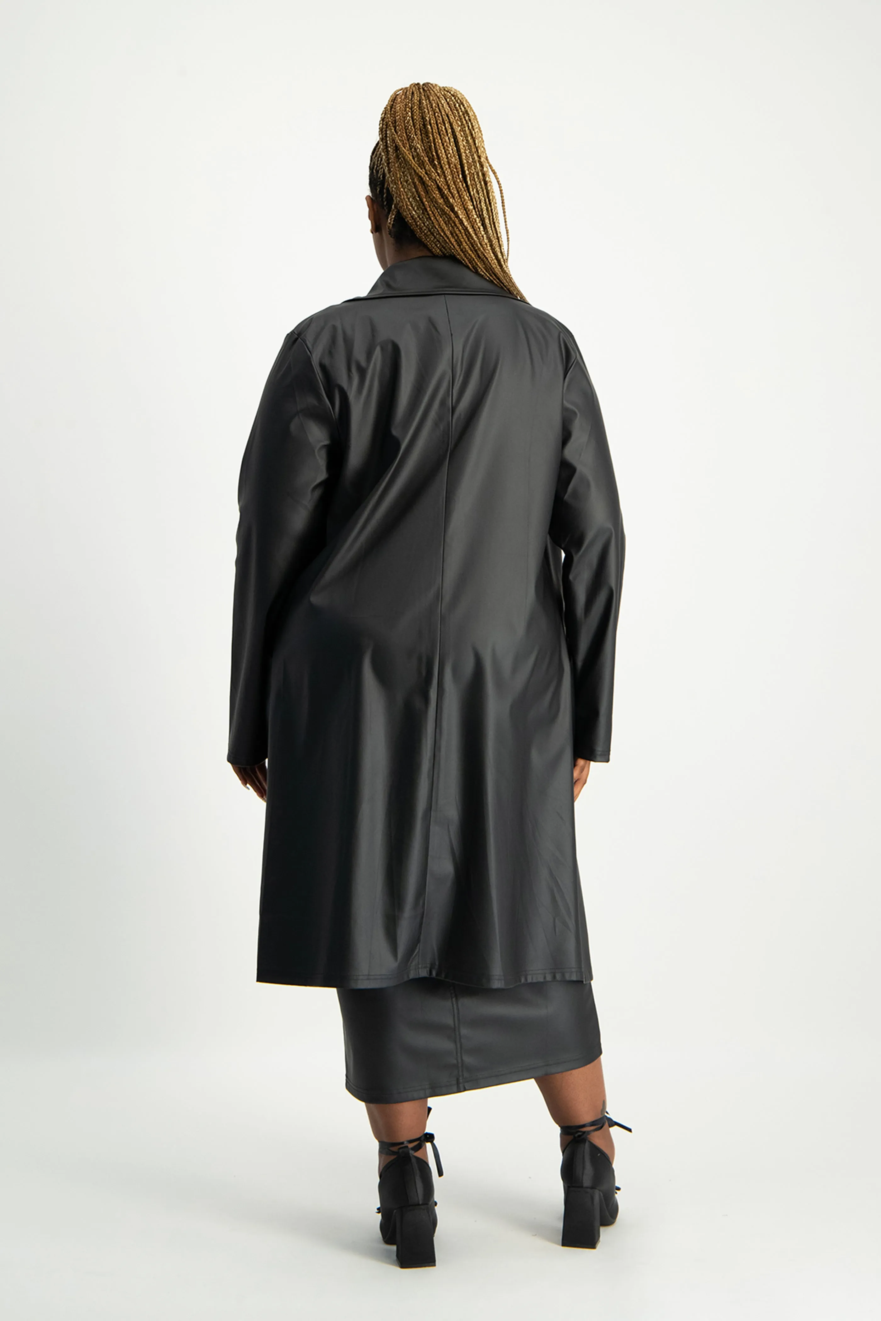 Cece Faux Leather Trench Coat - Black