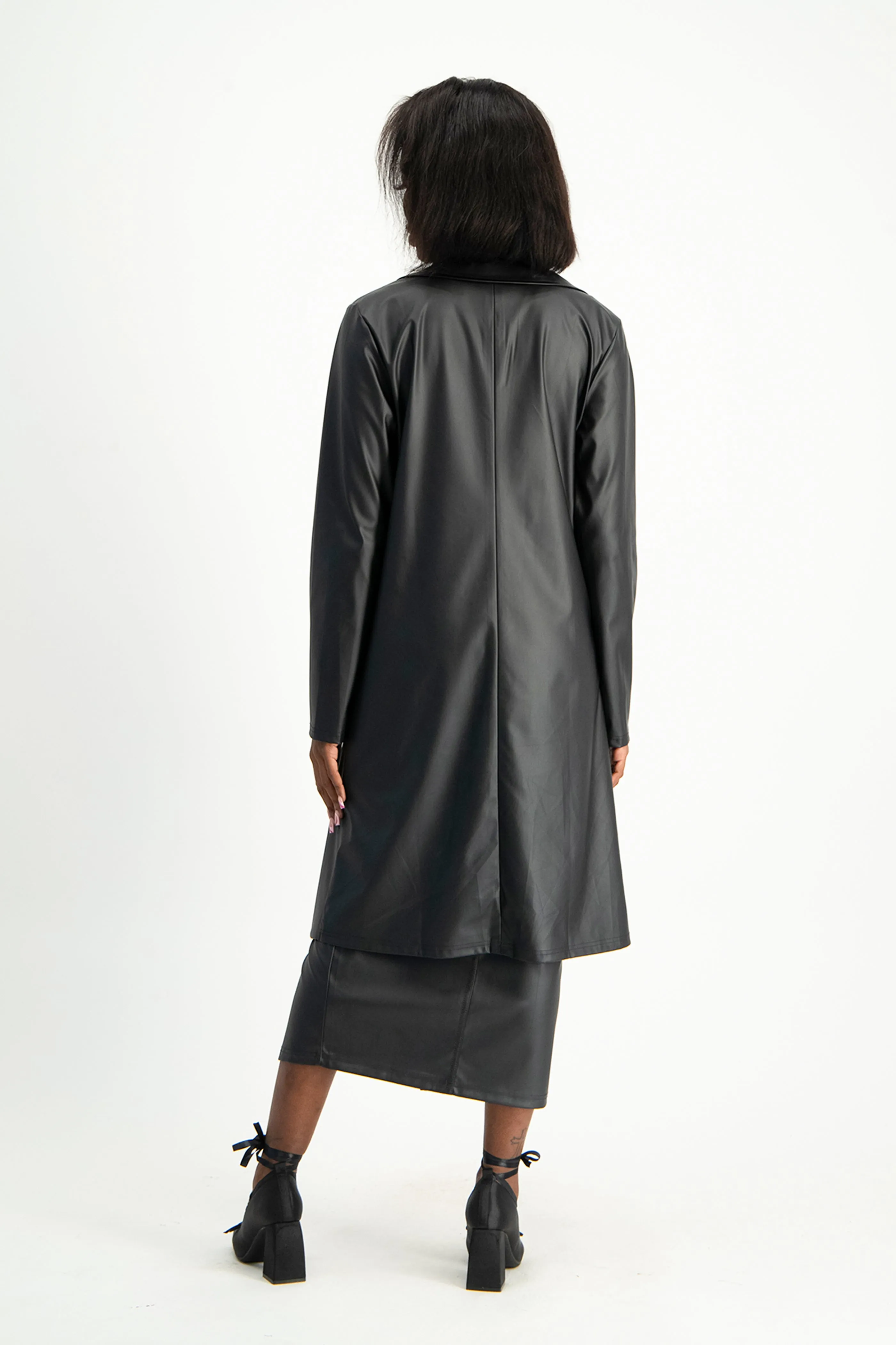 Cece Faux Leather Trench Coat - Black