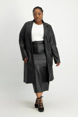 Cece Faux Leather Trench Coat - Black