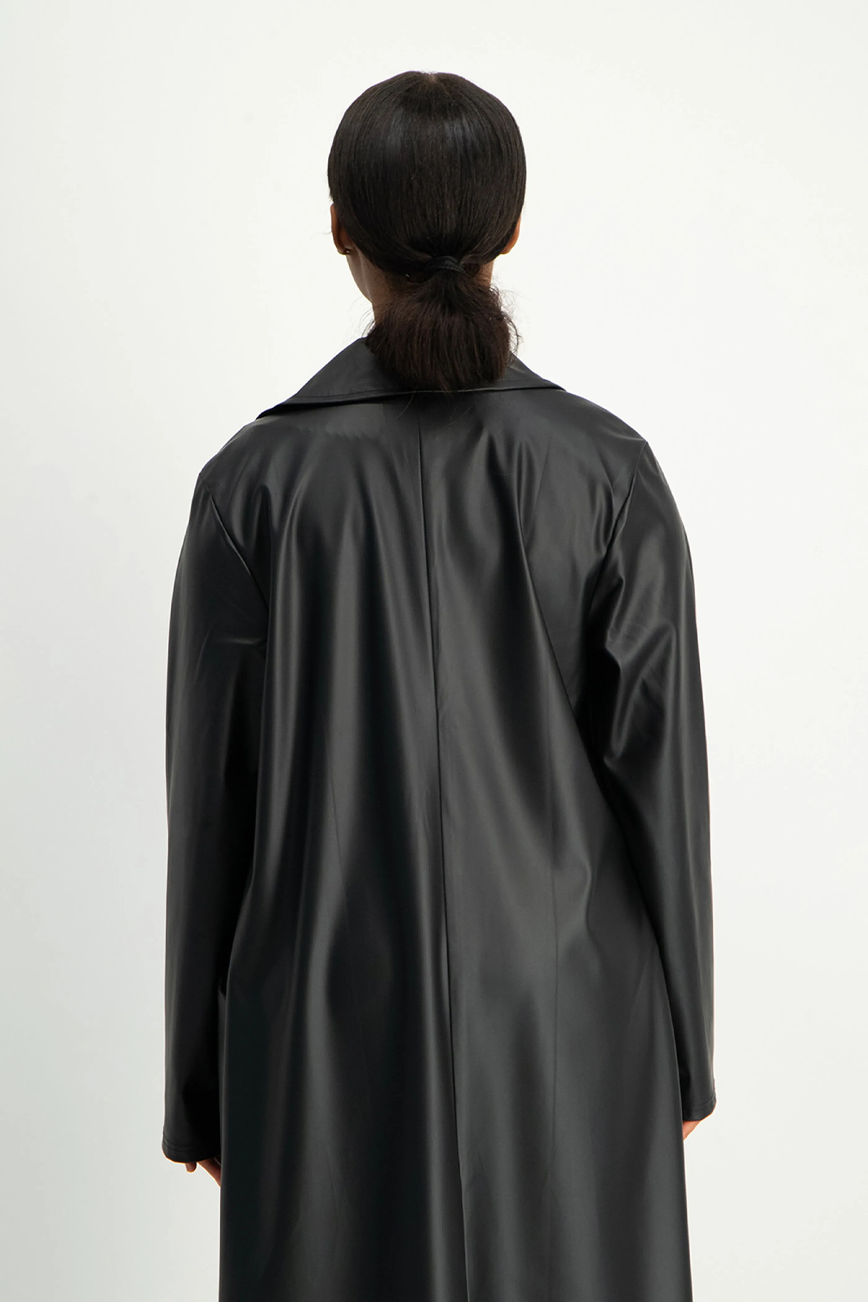 Cece Faux Leather Trench Coat - Black