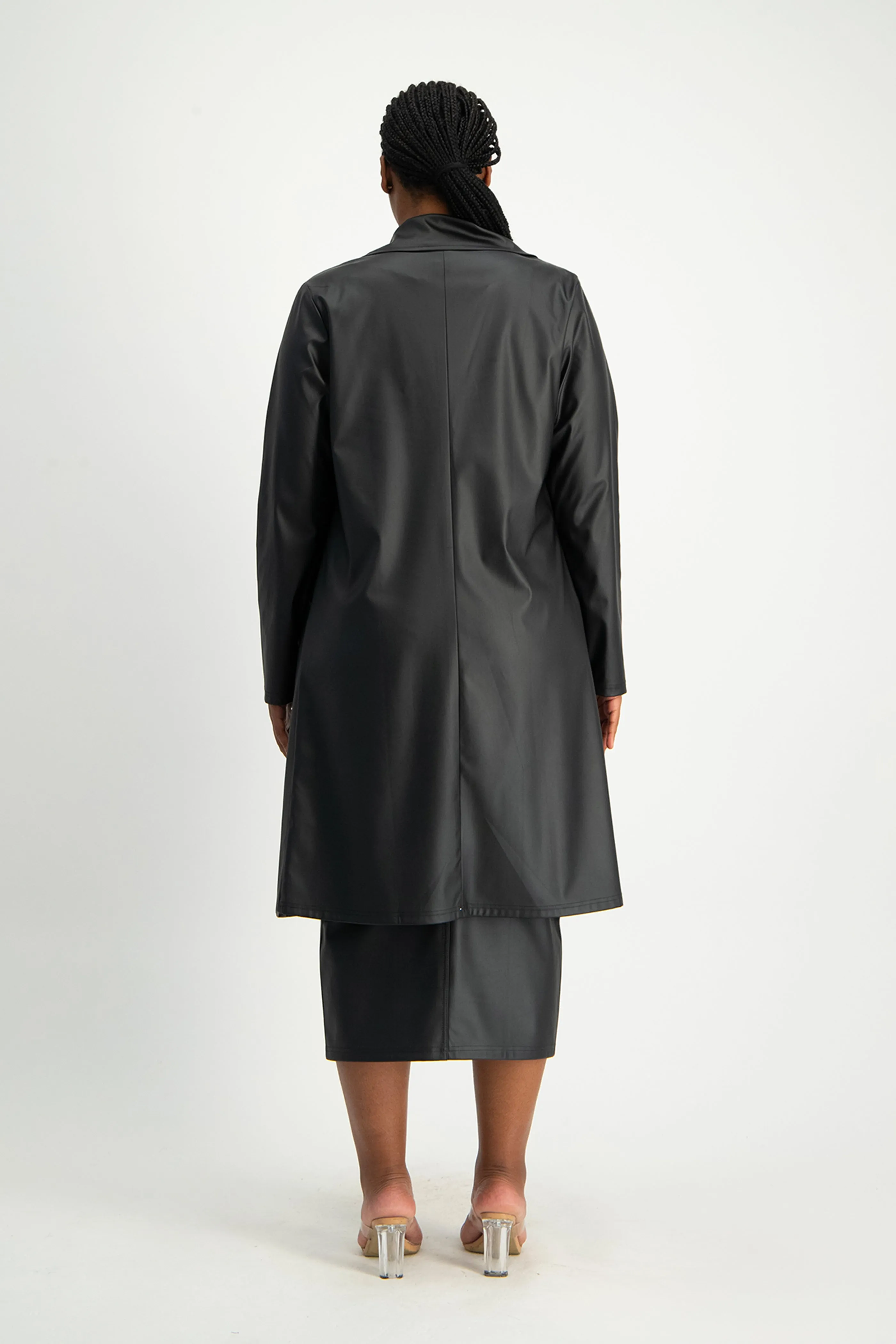 Cece Faux Leather Trench Coat - Black