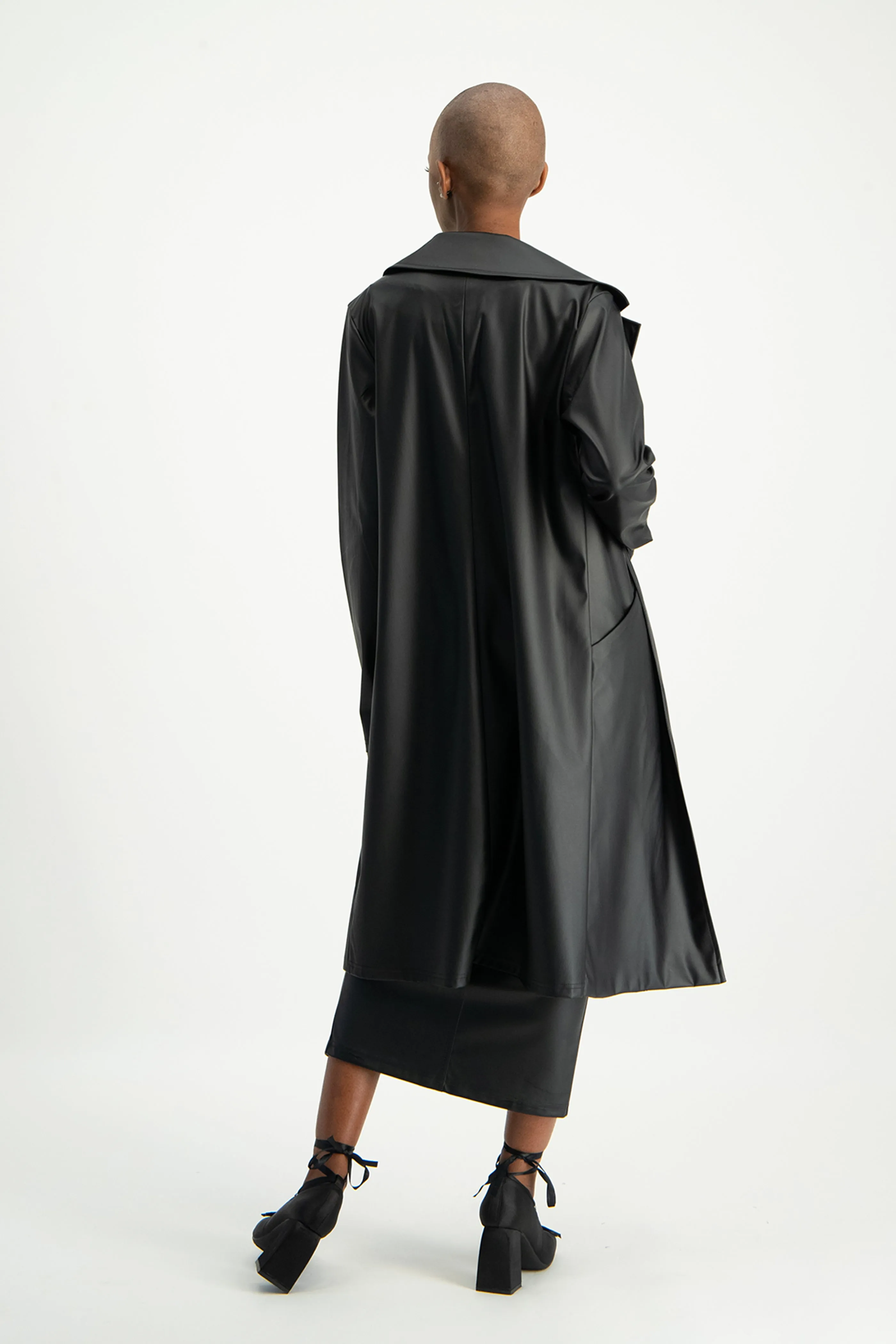 Cece Faux Leather Trench Coat - Black