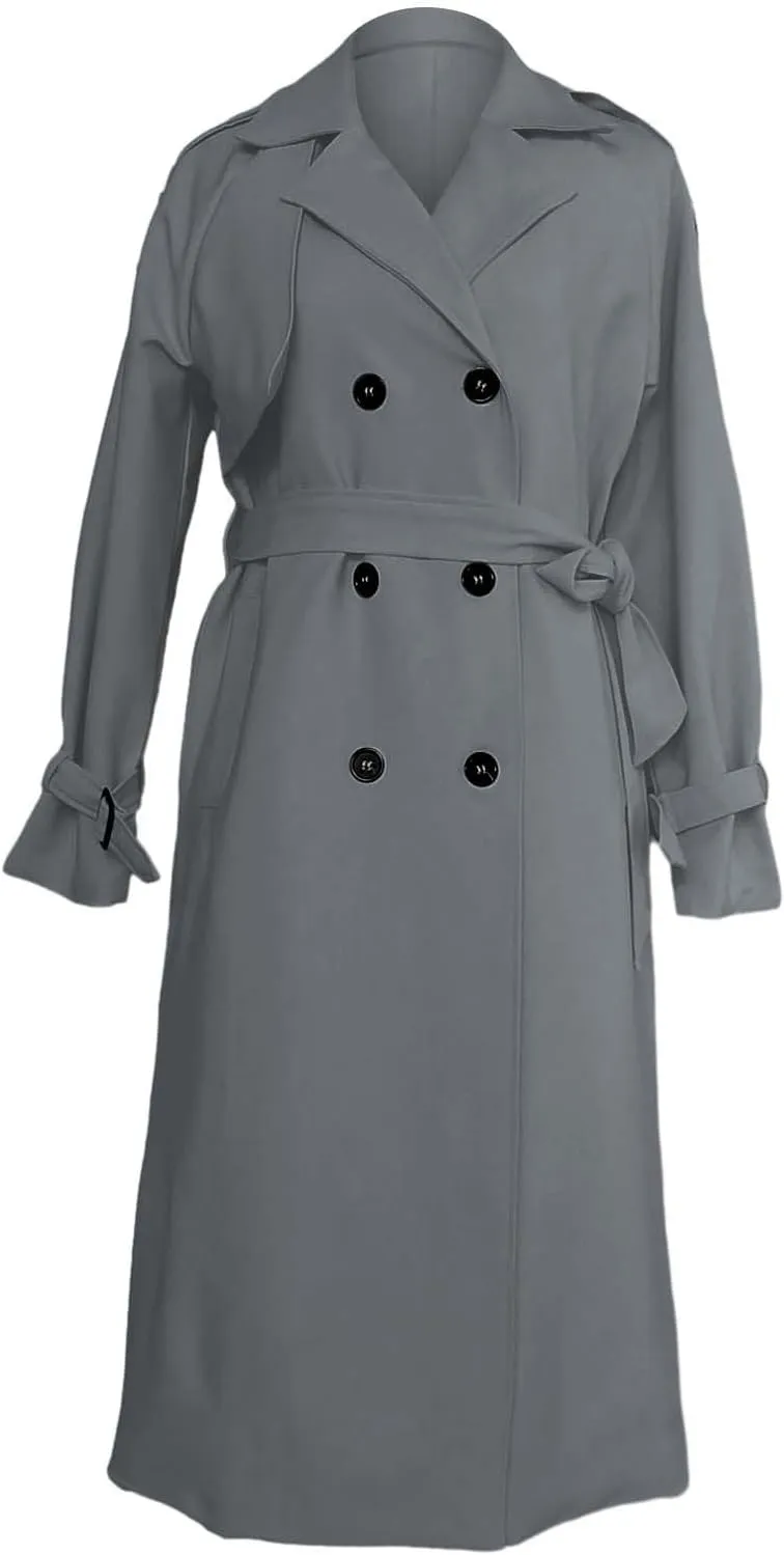 Classic Lapel Overcoat with Belt Midi Length Overcoat Overcoat Outerwear with Belt Pea Coats for Women Light Weight