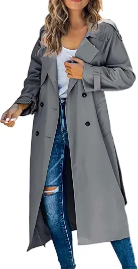 Classic Lapel Overcoat with Belt Midi Length Overcoat Overcoat Outerwear with Belt Pea Coats for Women Light Weight