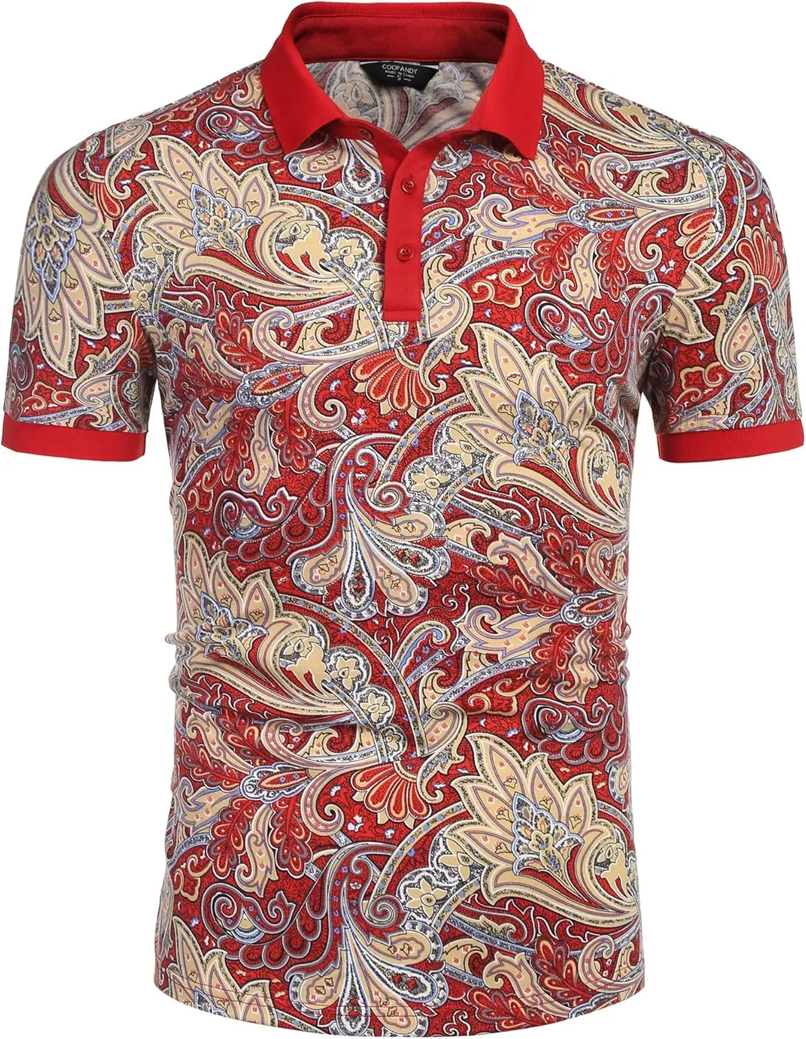 COOFANDY Mens Casual Short Sleeve Polo Shirts Slim Fit Paisley Polo T Shirts Floral Print Shirt