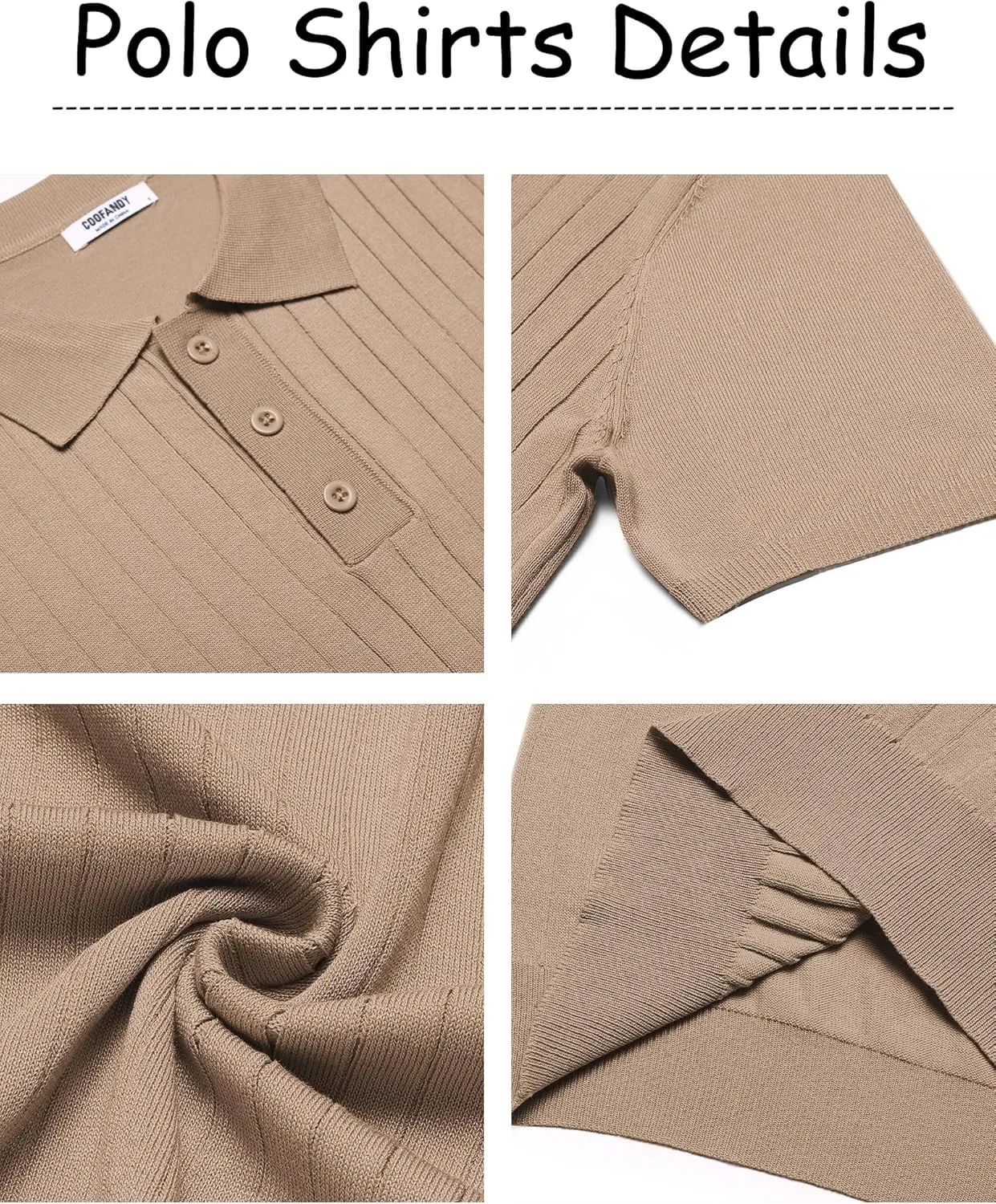 COOFANDY Men's Knit Polo Shirts Short Sleeve Ribbed Knitted Shirt Summer Lightweight Casual Golf Shirts