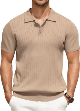 COOFANDY Men's Knit Polo Shirts Short Sleeve Ribbed Knitted Shirt Summer Lightweight Casual Golf Shirts