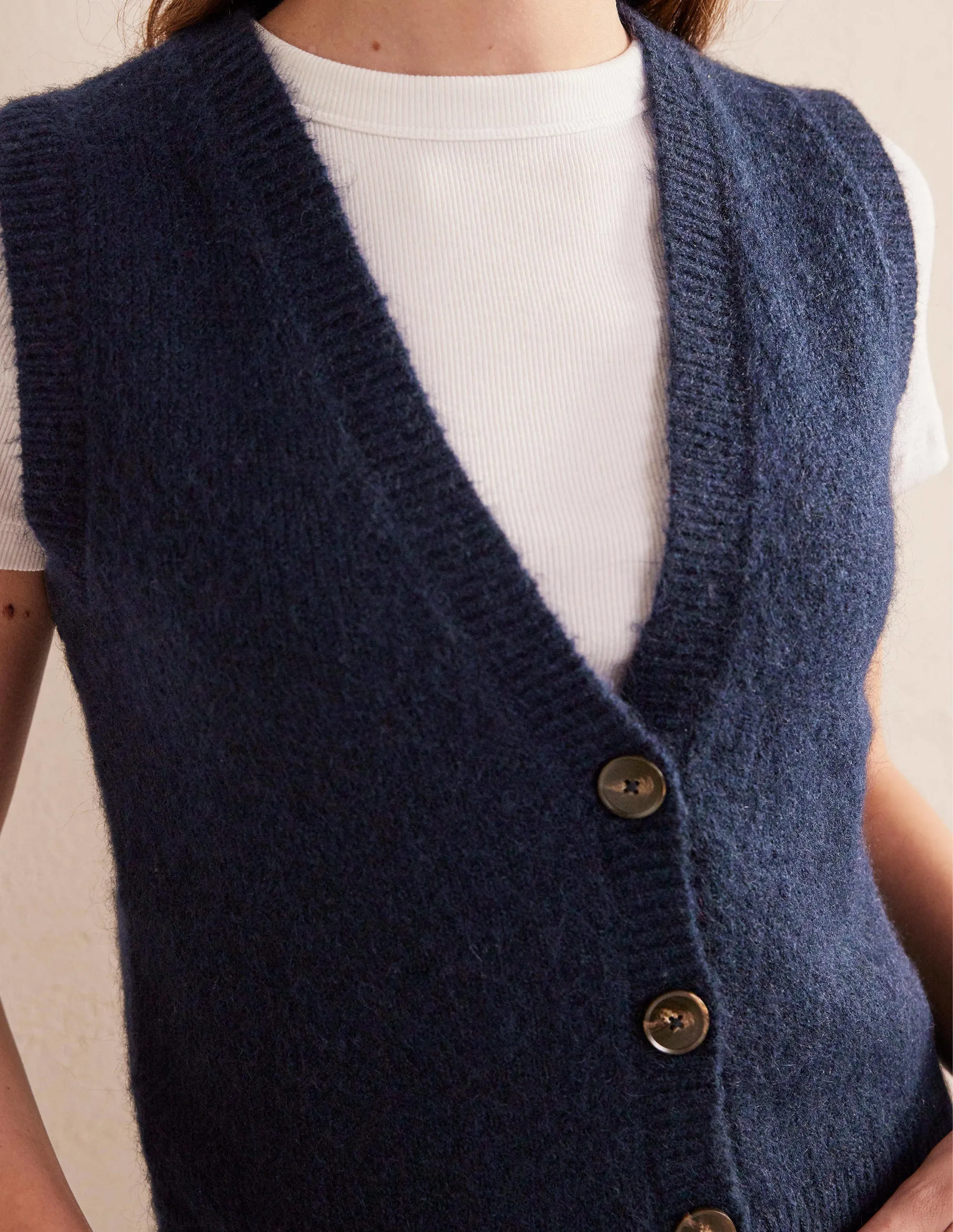 Cropped Fluffy Cardigan Tank-Navy