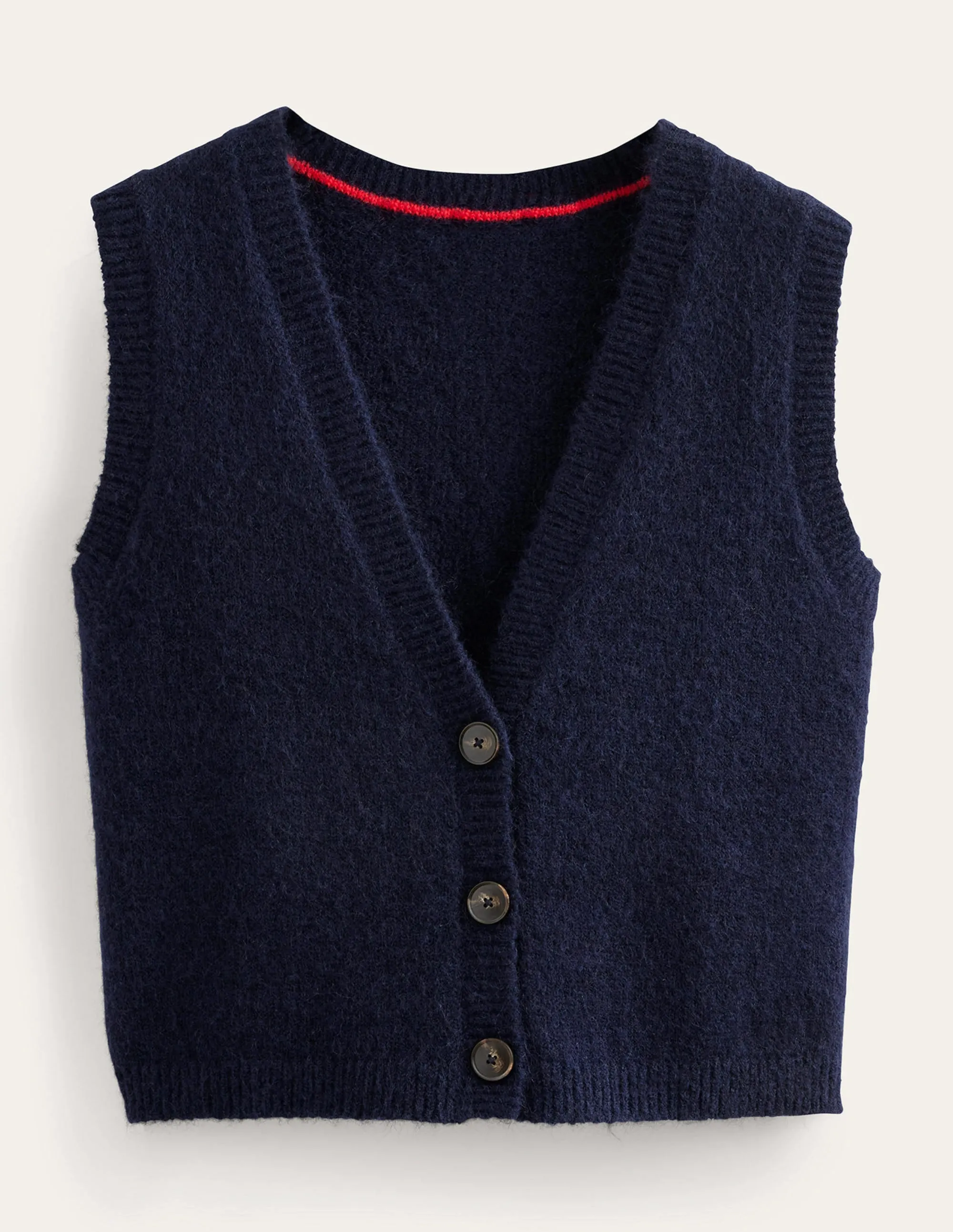 Cropped Fluffy Cardigan Tank-Navy