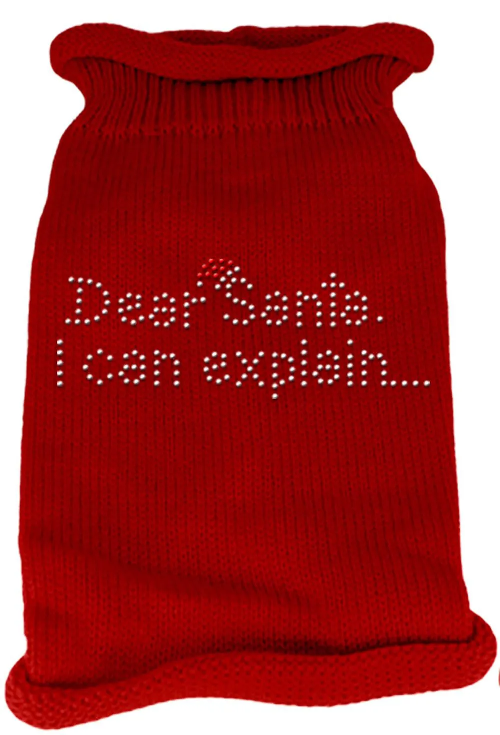Dear Santa I Can Explain Rhinestone Knit Pet Sweater XS Red