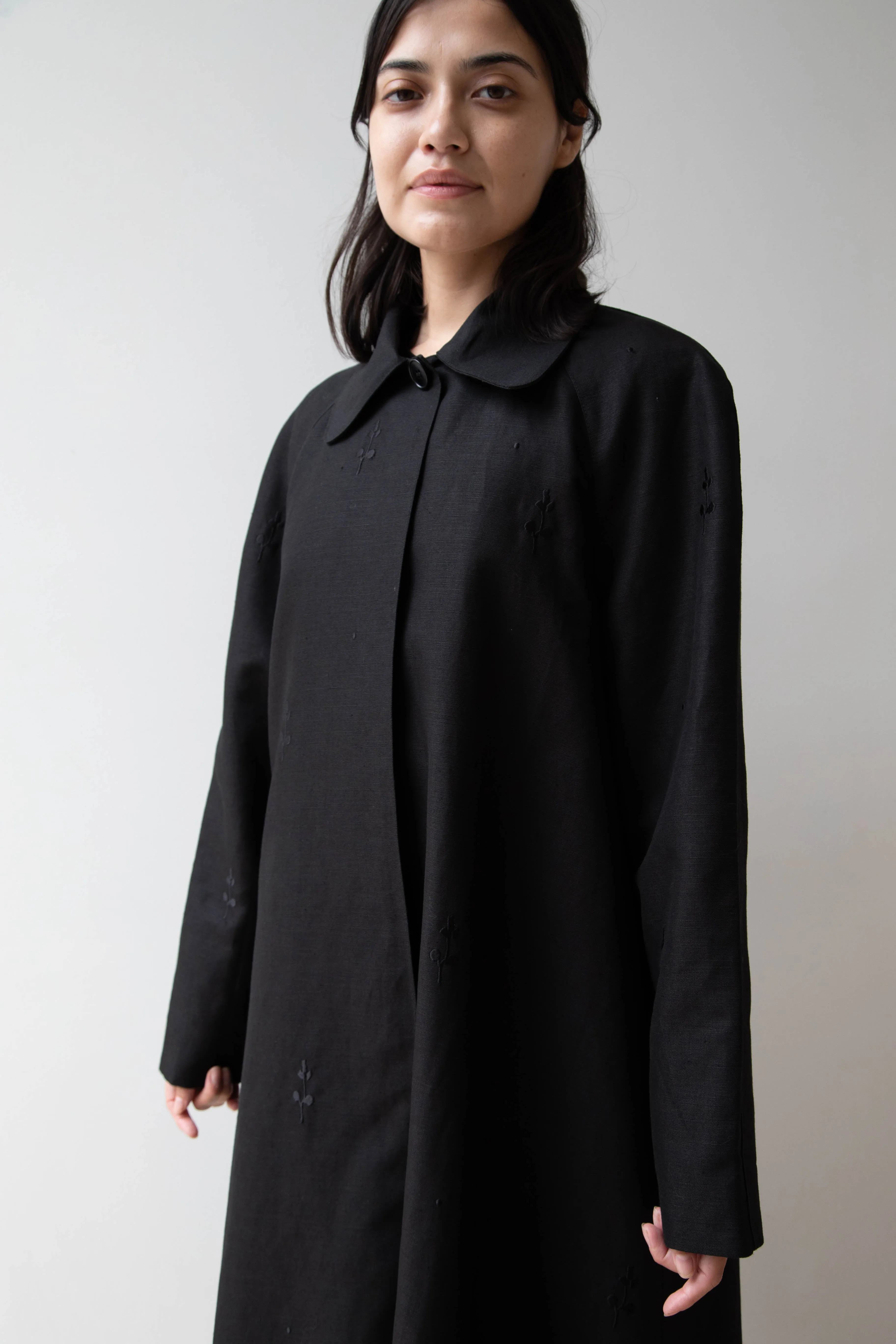 Delegan | Trench Coat with Embroidery in Black & Black