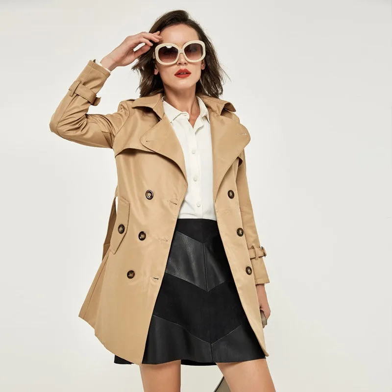 Double Breasted Trench Coat With Turn-Down Collar