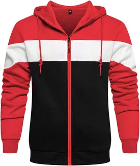 DUOFIER Men's Hoodies Zip Front Sweatshirt Color Blocking Hooded