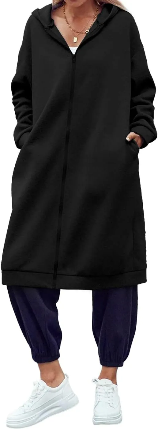 Dyexces Women Zip Up Hoodie Casual Long Hoodies for Women Tunic Sweatshirts Jackets Winter Coat with Pockets