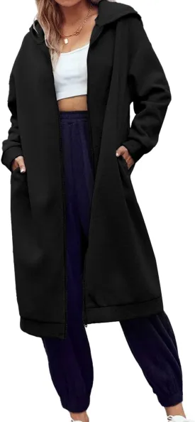 Dyexces Women Zip Up Hoodie Casual Long Hoodies for Women Tunic Sweatshirts Jackets Winter Coat with Pockets