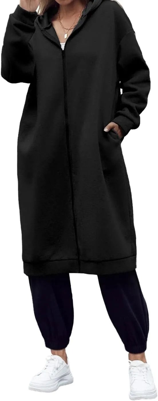 Dyexces Women Zip Up Hoodie Casual Long Hoodies for Women Tunic Sweatshirts Jackets Winter Coat with Pockets