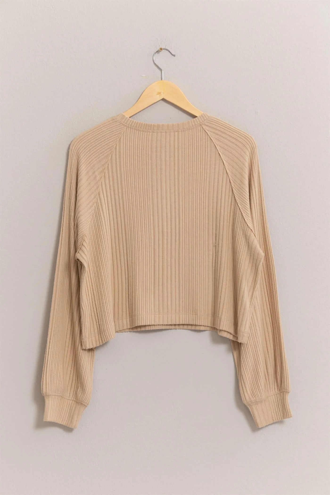 DZ25A100-Brushed Ribbed Oversized Henley Top