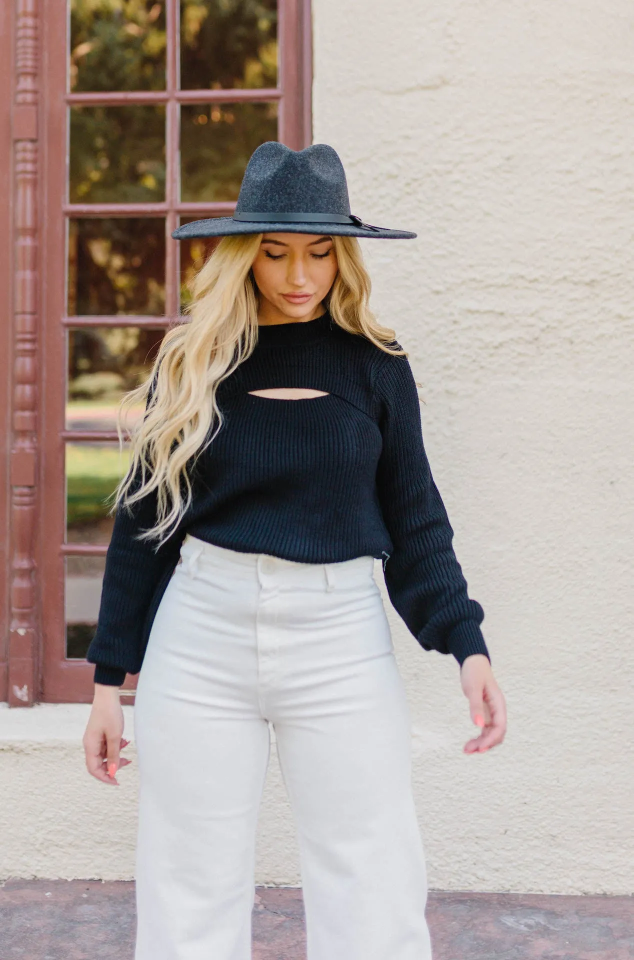 Falling For You Knit Cutout Sweater - Black