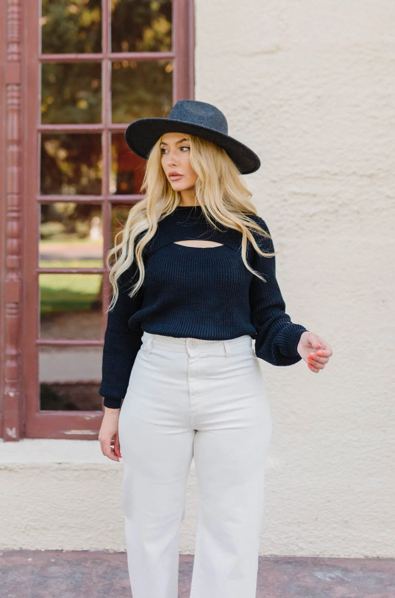 Falling For You Knit Cutout Sweater - Black