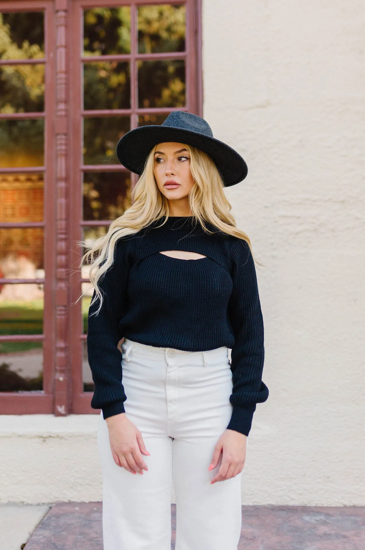 Falling For You Knit Cutout Sweater - Black