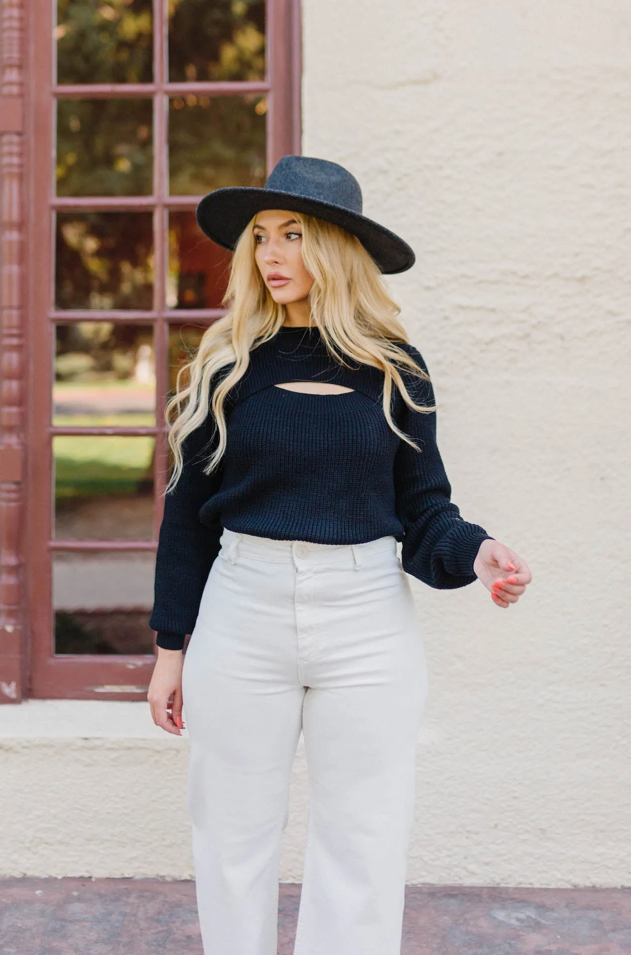Falling For You Knit Cutout Sweater - Black