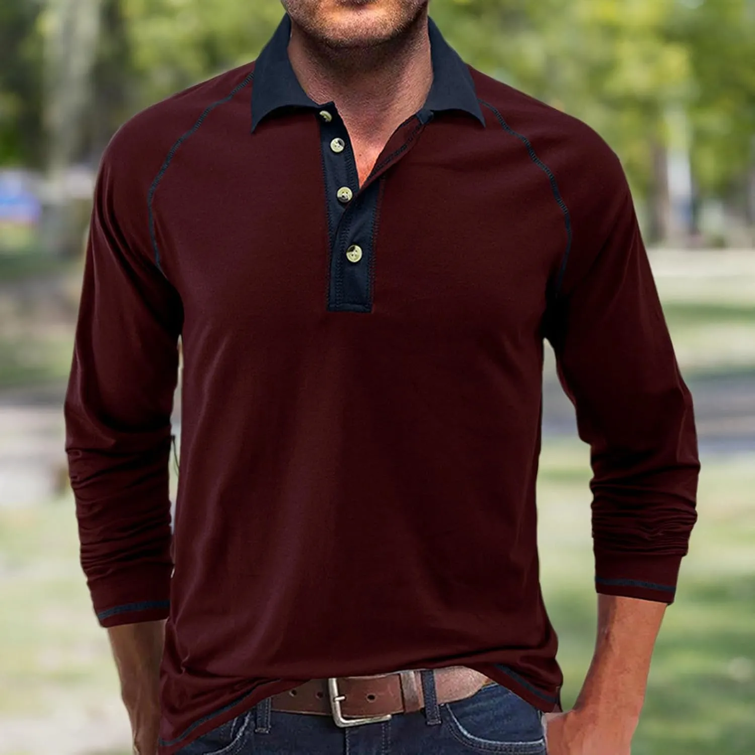 Fashion Mens Polo Shirts Relaxed Fit Long Sleeve Casual Golf Polo Classic Cotton Polo T Shirts Buttons Henley Tops