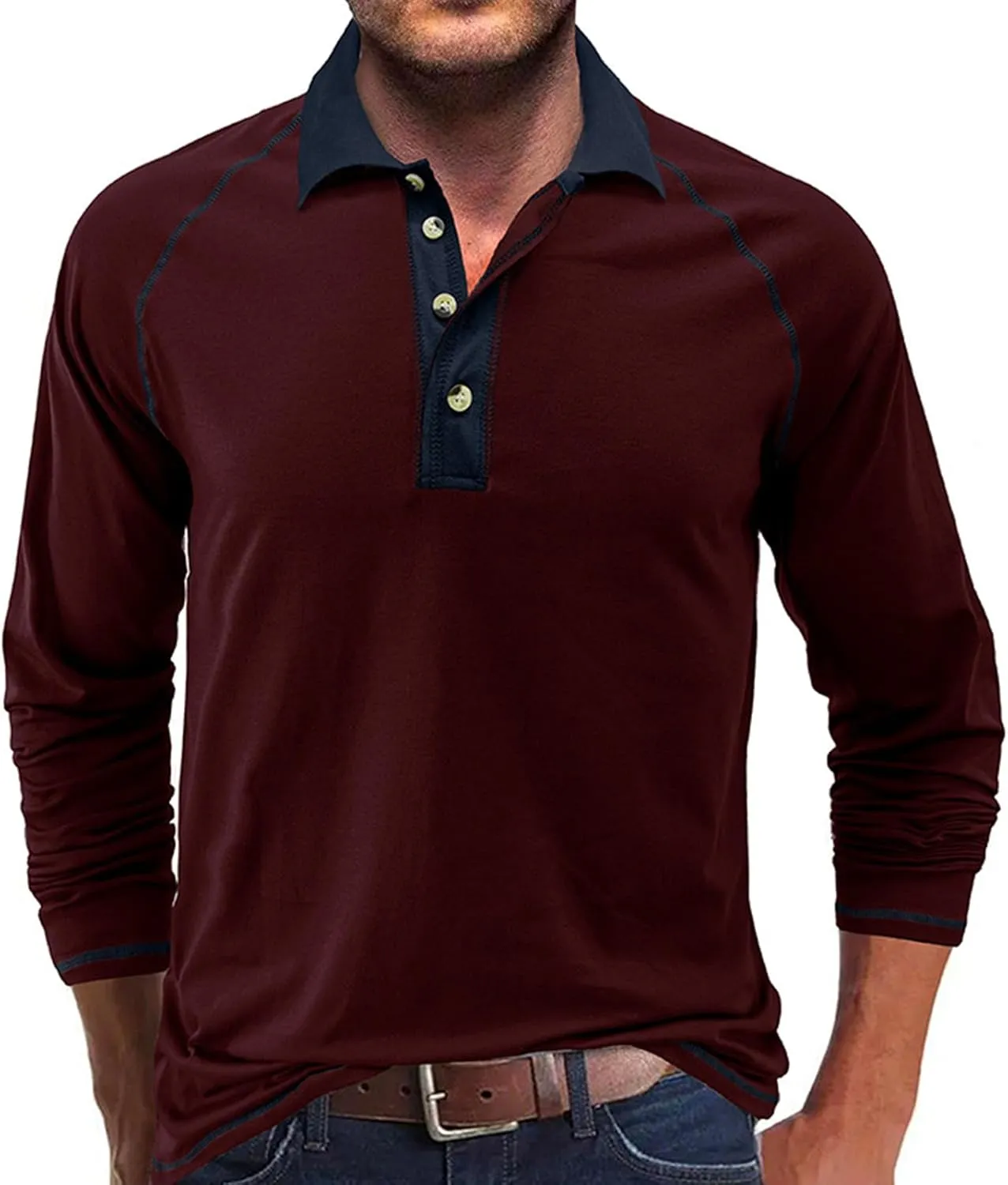 Fashion Mens Polo Shirts Relaxed Fit Long Sleeve Casual Golf Polo Classic Cotton Polo T Shirts Buttons Henley Tops
