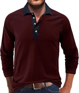 Fashion Mens Polo Shirts Relaxed Fit Long Sleeve Casual Golf Polo Classic Cotton Polo T Shirts Buttons Henley Tops