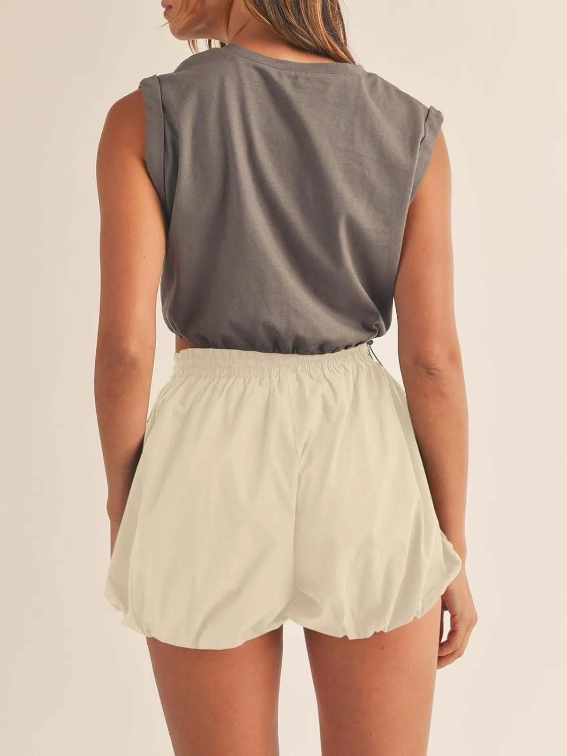 Fisoew Womens Summer Bubble Shorts Casual High Waisted Workout Puffy Shorts with Pockets