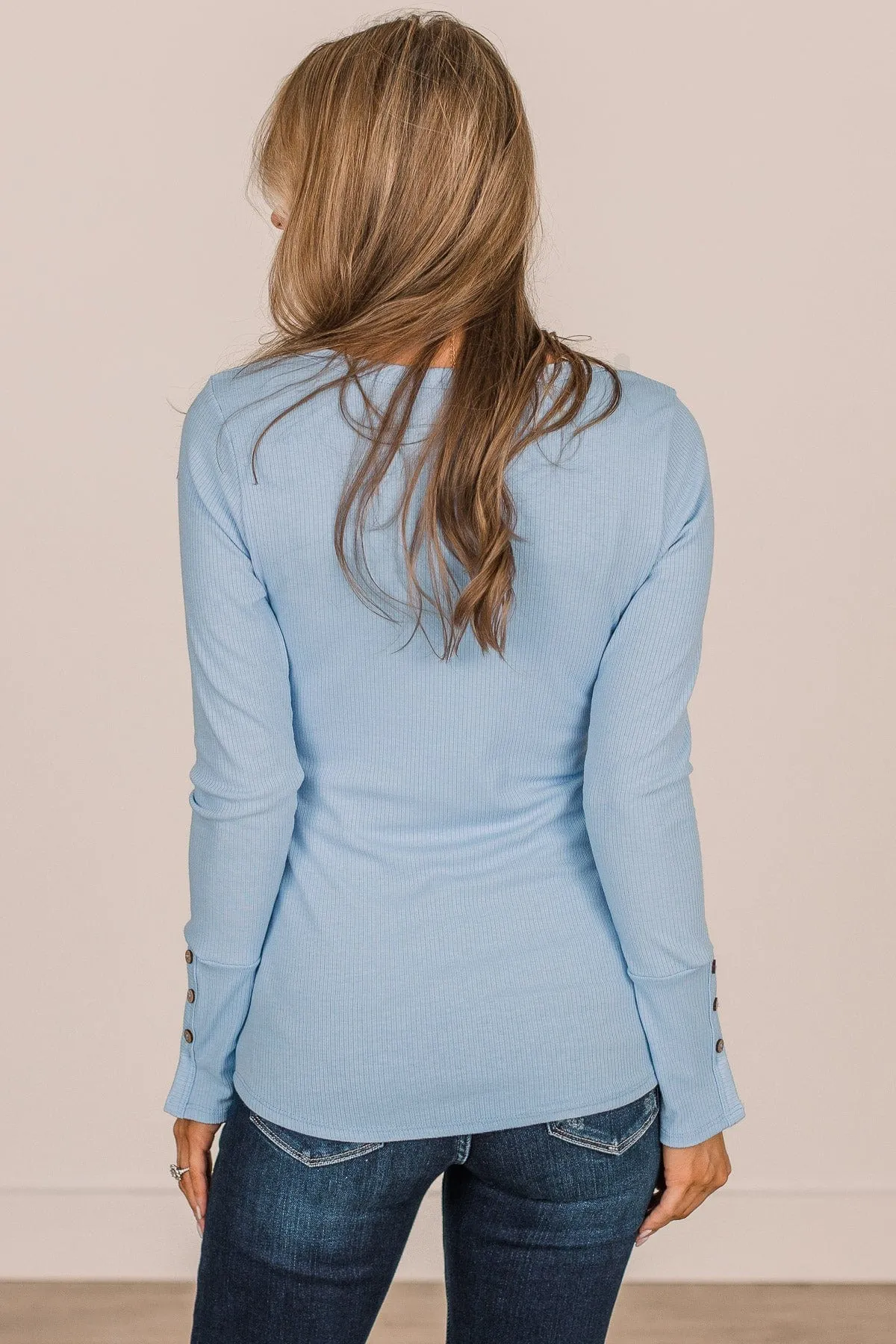 Give Your Best Long Sleeve Henley Top- Light Blue