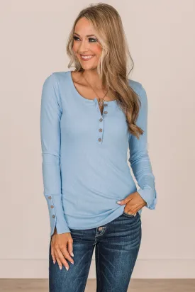 Give Your Best Long Sleeve Henley Top- Light Blue