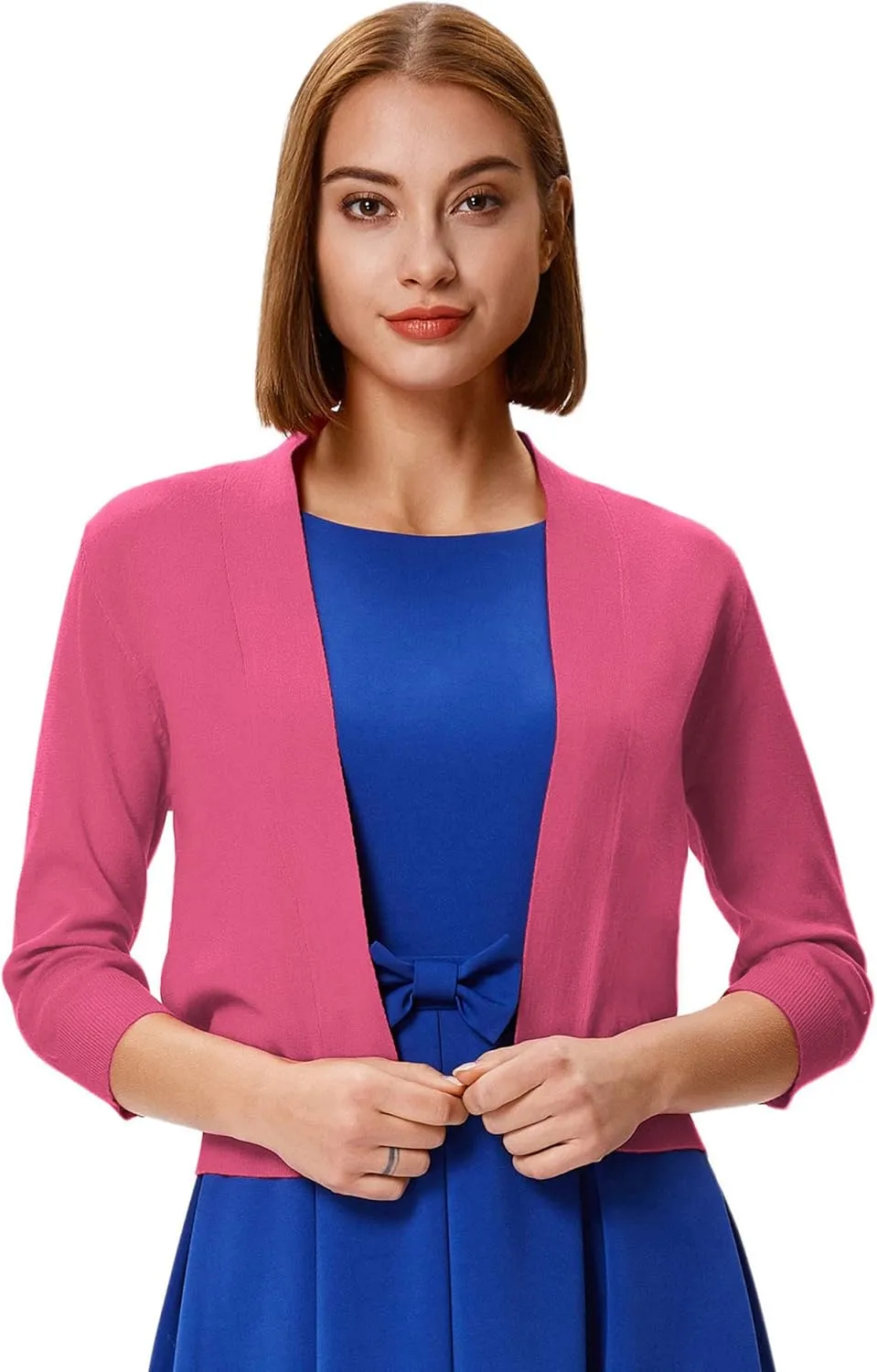 GRACE KARIN Women's 3/4 Sleeve Cardigan Knit Sweaters Cropped Open Front Shrug Bolero