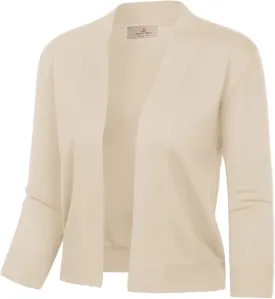 GRACE KARIN Women's 3/4 Sleeve Cardigan Knit Sweaters Cropped Open Front Shrug Bolero
