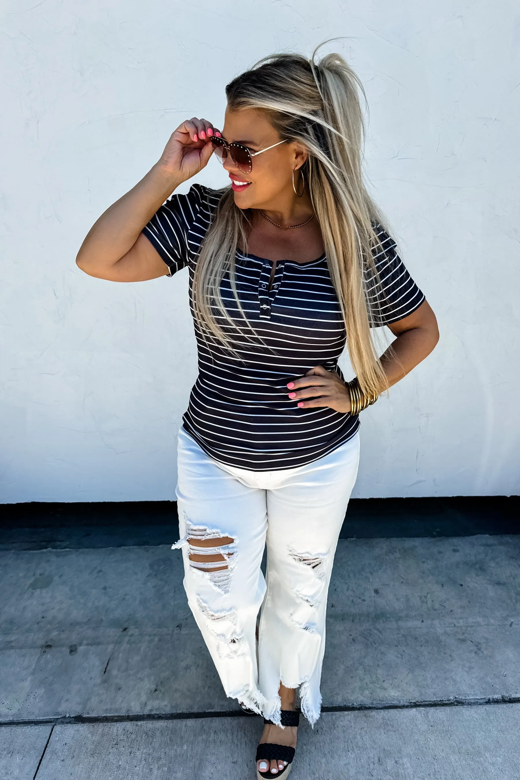 HAVEN RIBBED SNAP HENLEY TOP