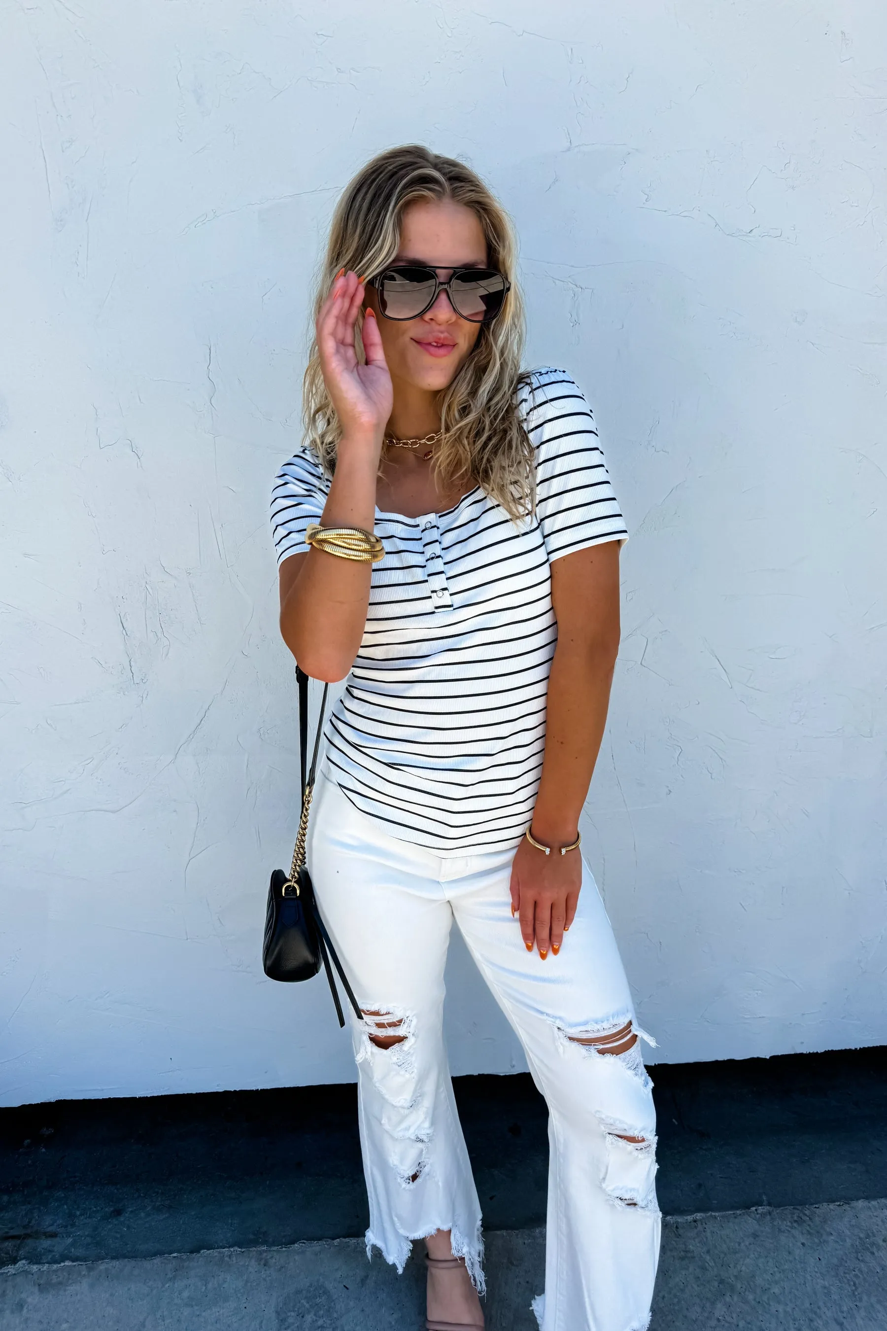 HAVEN RIBBED SNAP HENLEY TOP