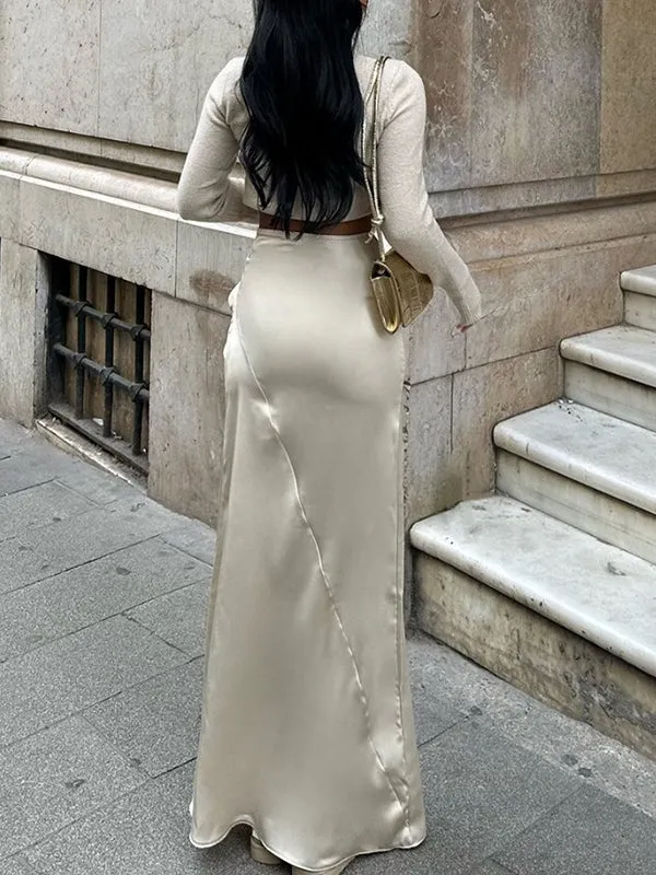 High Waisted Elasticity Solid Color Split-Joint Skirts