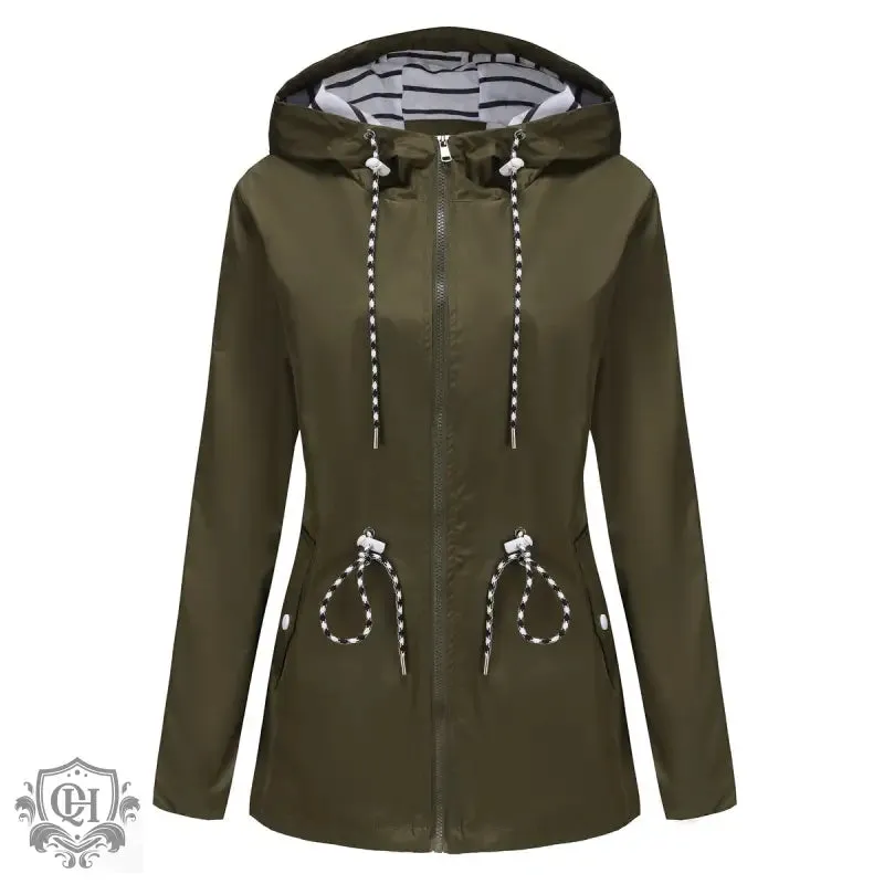 Hooded Mid-Length Striped Coat