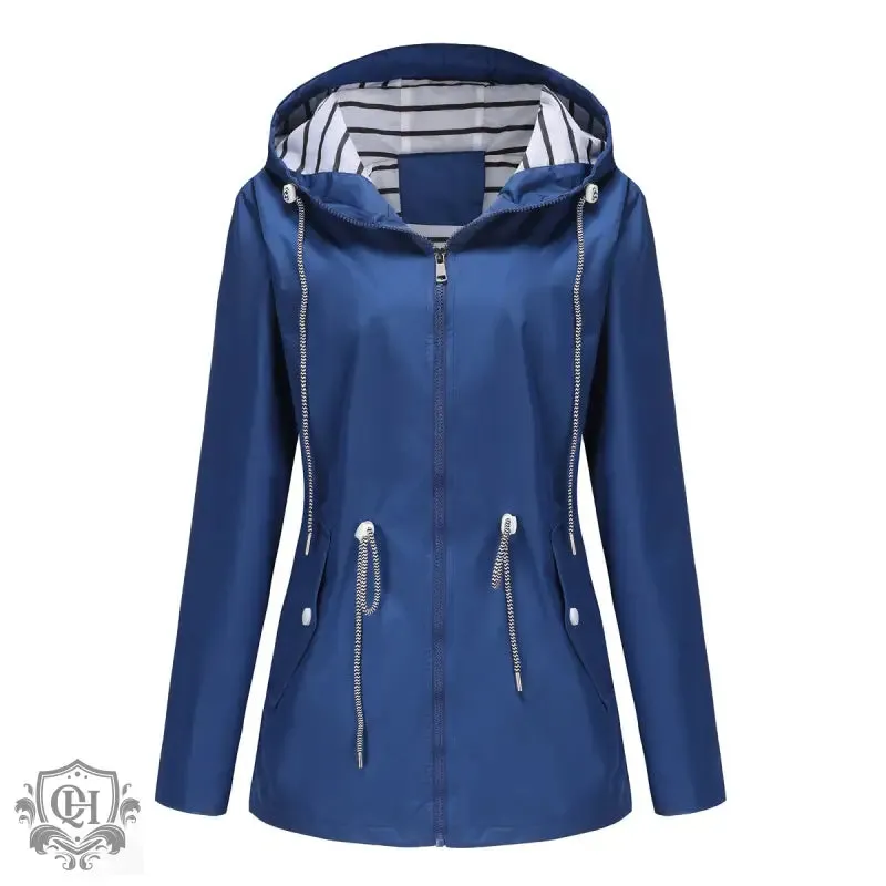 Hooded Mid-Length Striped Coat