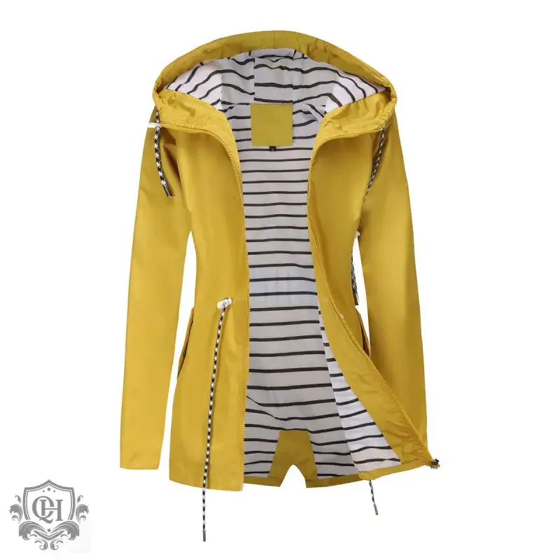 Hooded Mid-Length Striped Coat