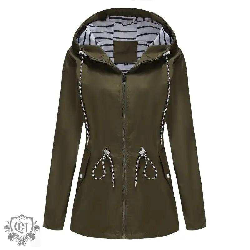 Hooded Mid-Length Striped Coat