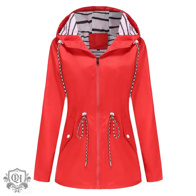 Hooded Mid-Length Striped Coat