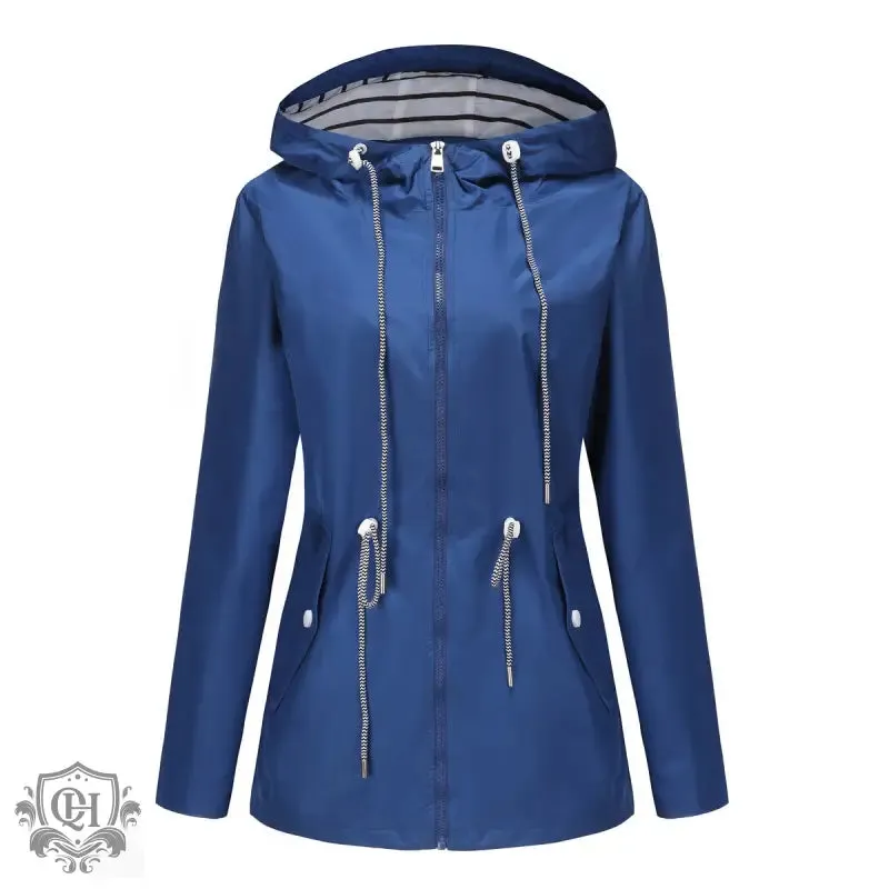 Hooded Mid-Length Striped Coat